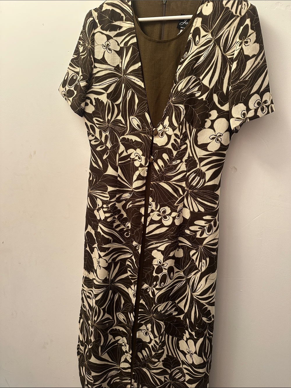 Vintage Jolie Brown & Cream Floral Zip-Front Dress
